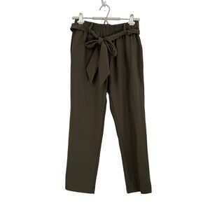 Paire Los Angeles Olive Green Waist Tie Satin Pipe Trim Pull On Trouser Pants M